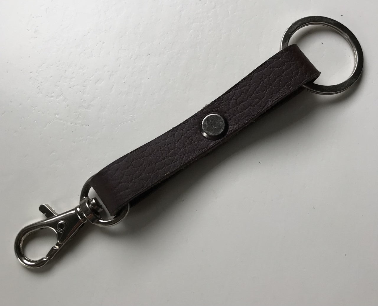 Leather Hook & Ring Key Chain Brown